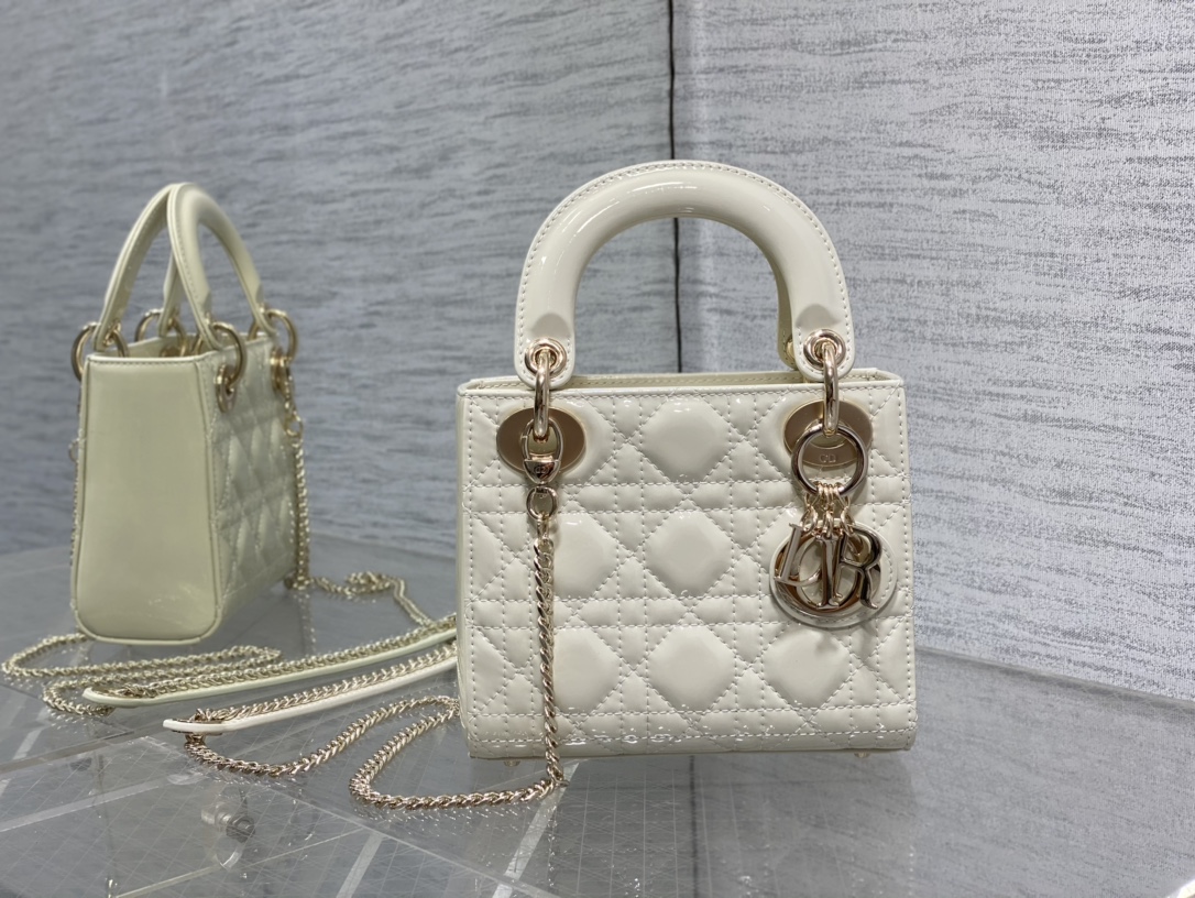 Mini Lady Dior Bag Latte Patent Cannage Calfskin